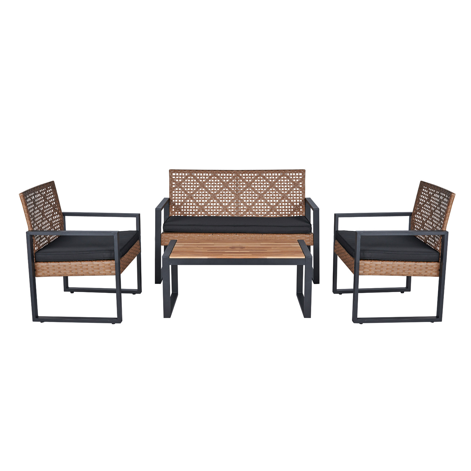 4-Piece Patio Furniture Set Acacia Wood Rattan Modern Black Brown Outdoor