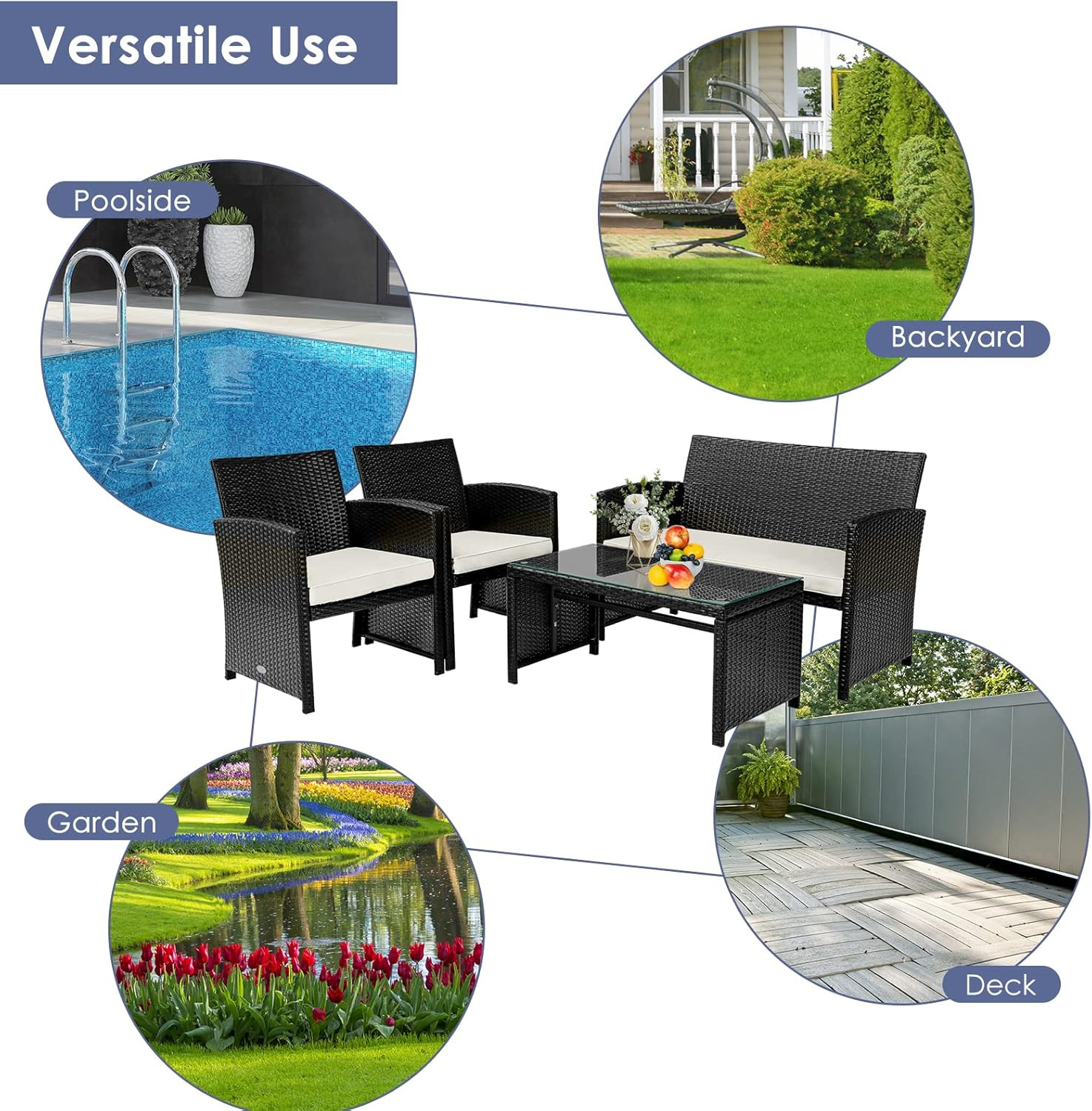 Stylish 4-Piece Outdoor Rattan Sofa Set with Cushions and Coffee Table