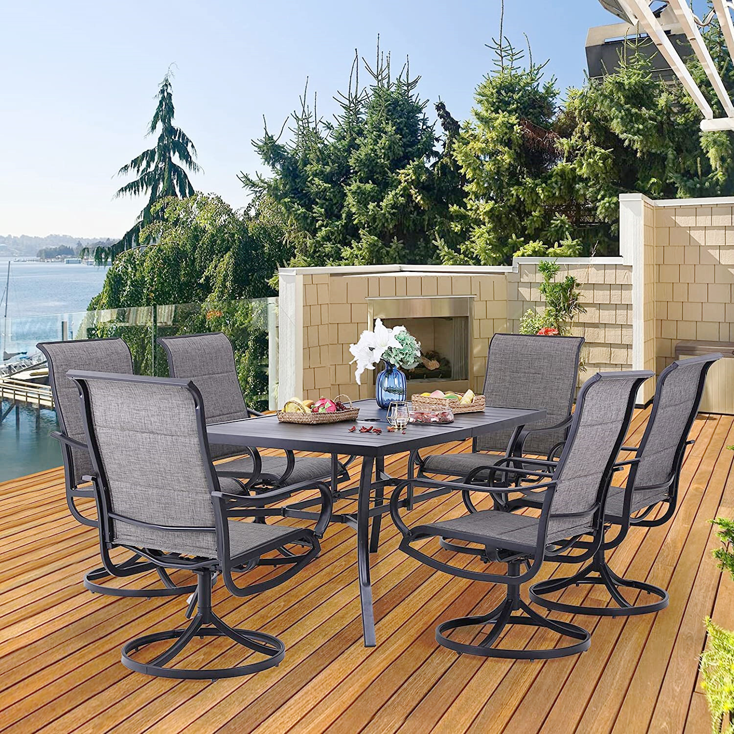 Patio Dining Table Set of 7 Outdoor Furniture Swivel Chairs Lawn Garden Yard