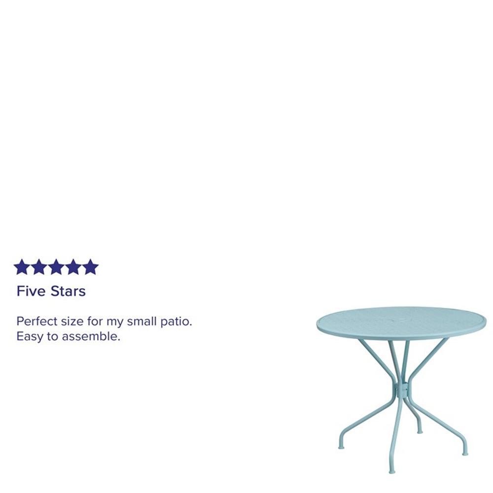 Flash Furniture 35.25″ Round Steel Flower Print Patio Dining Table in Sky Blue
