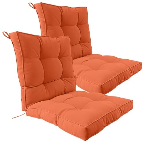 2 Piece Outdoor Patio Chair Cushions, Fade 24x24x6 inch – 2 pieces Orange