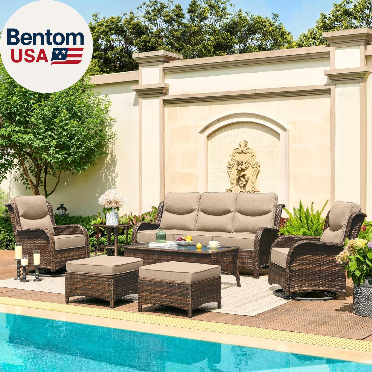 Luxury Outdoor Patio Furniture Set with 6-Inch Thick Cushions, High Back Wicker