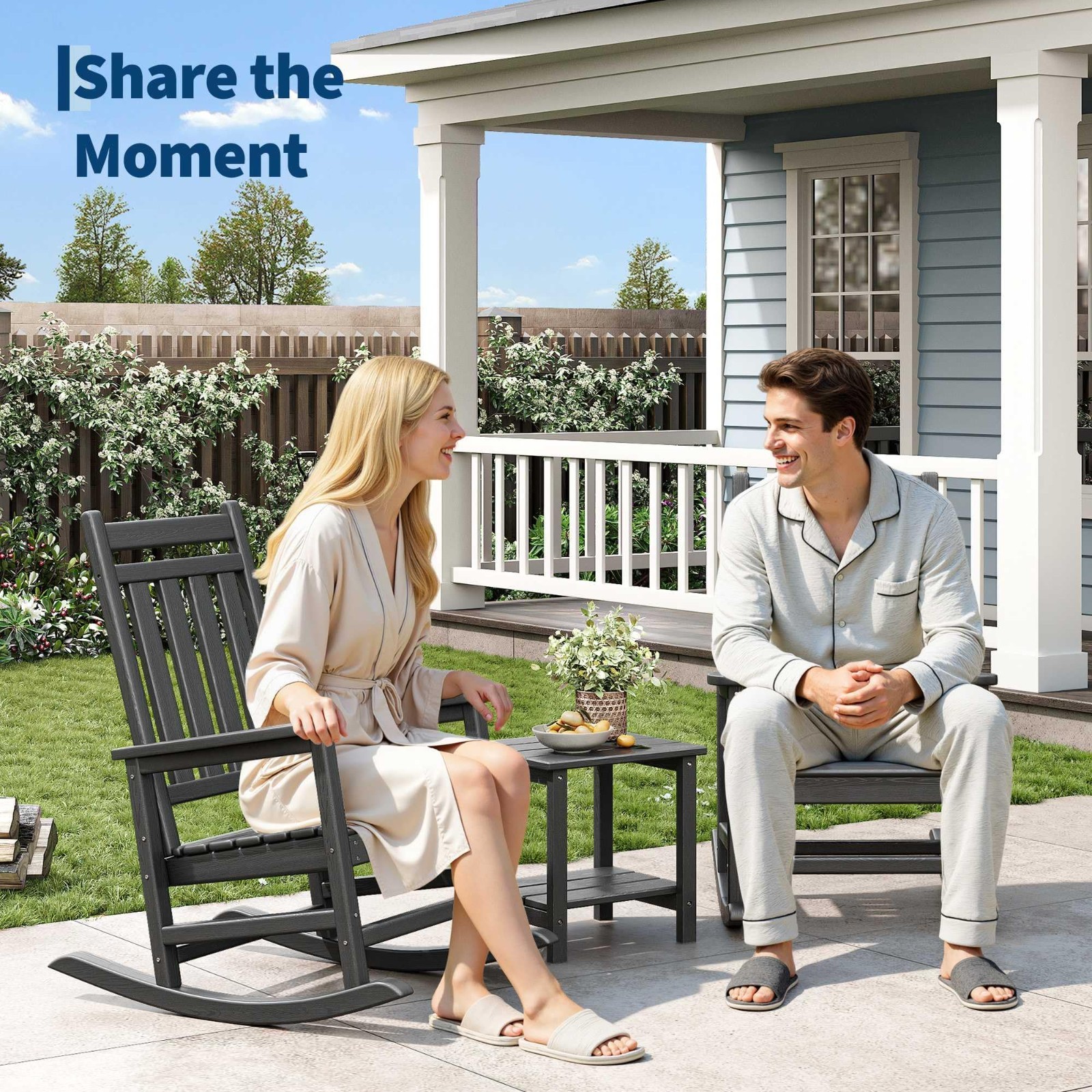 HDPE Rocking Chairs Set w/ Side Table Outdoor Patio furniture Set Porch Rockers
