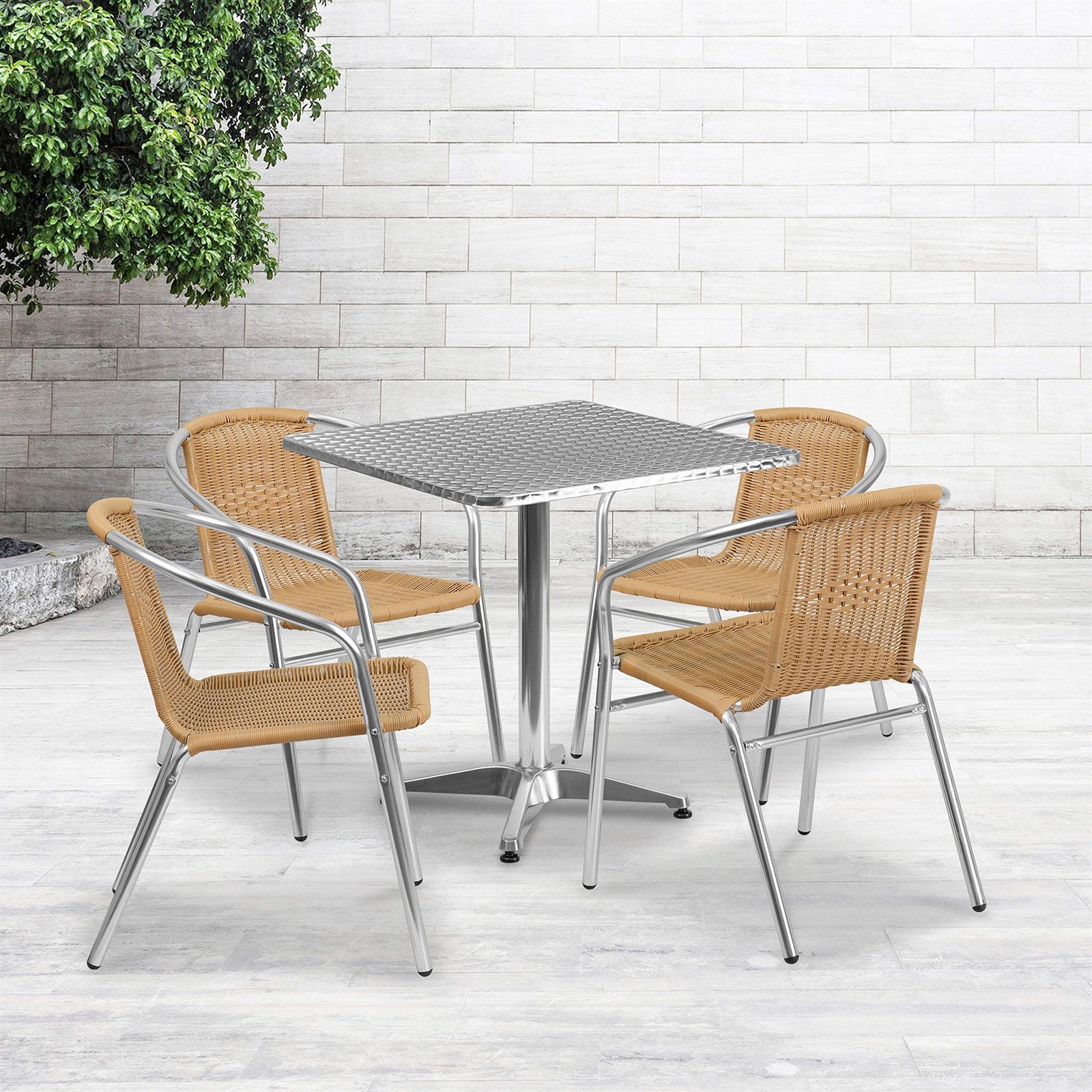 Flash Furniture 27.5Sq Aluminum Table Set-4 Ch In Beige