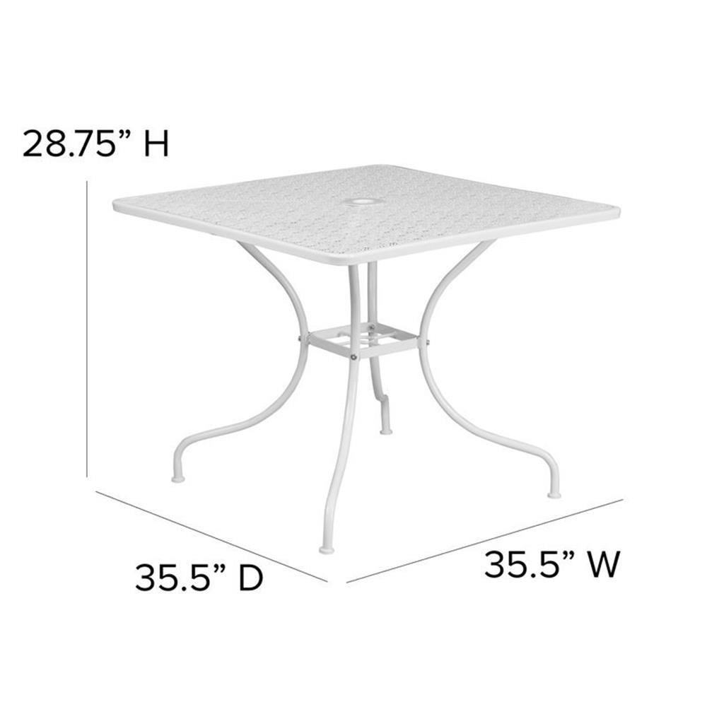 Flash Furniture 35.5″ Square Steel Flower Print Patio Dining Table in White