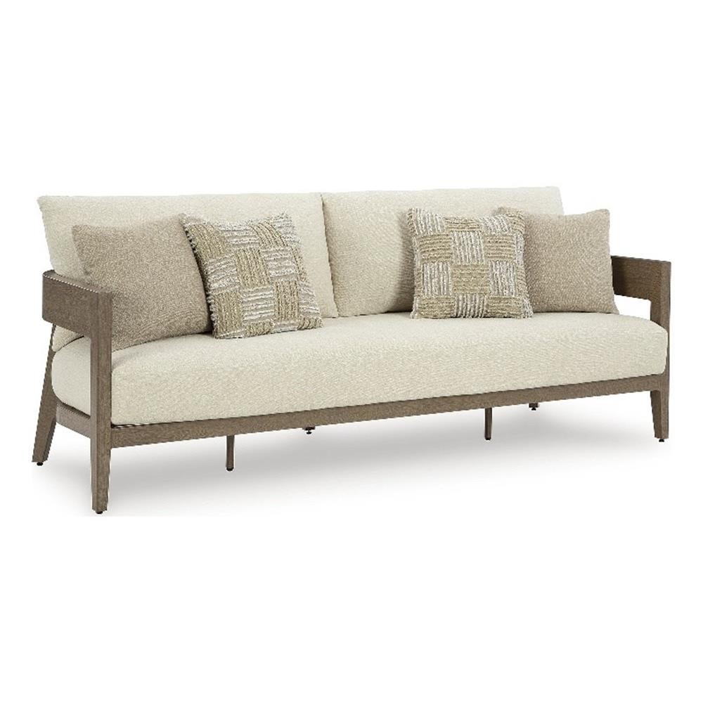 Pemberly Row Set of 3 Aluminum Outdoor Sofa Sets in Beige and Brown