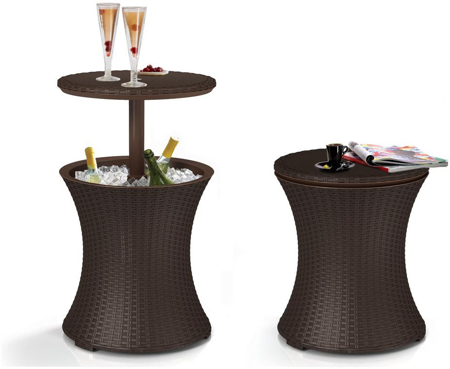 Drink Cooler Patio Table Cool Bar 7.5 Gal. Resin Rattan Outdoor Furniture BBQ