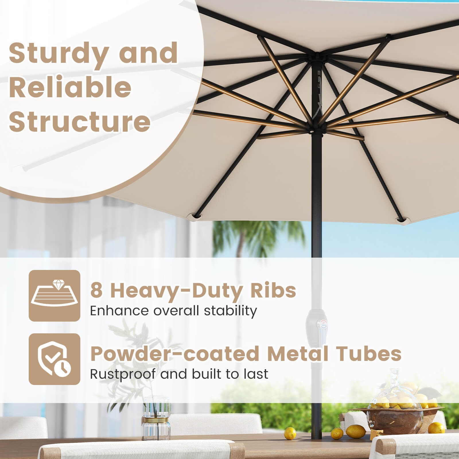 Outdoor Patio Umbrella Modern Table Umbrella w/8 Heavy Duty Ribs Sun-proof