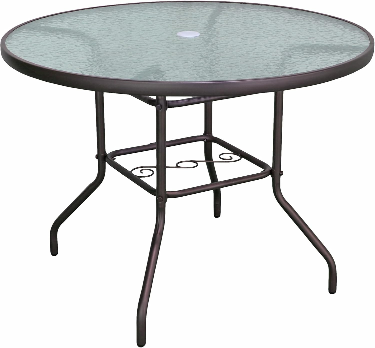 40in Outdoor Patio Dining Table Water Wave Glass Top Steel Frame Brown