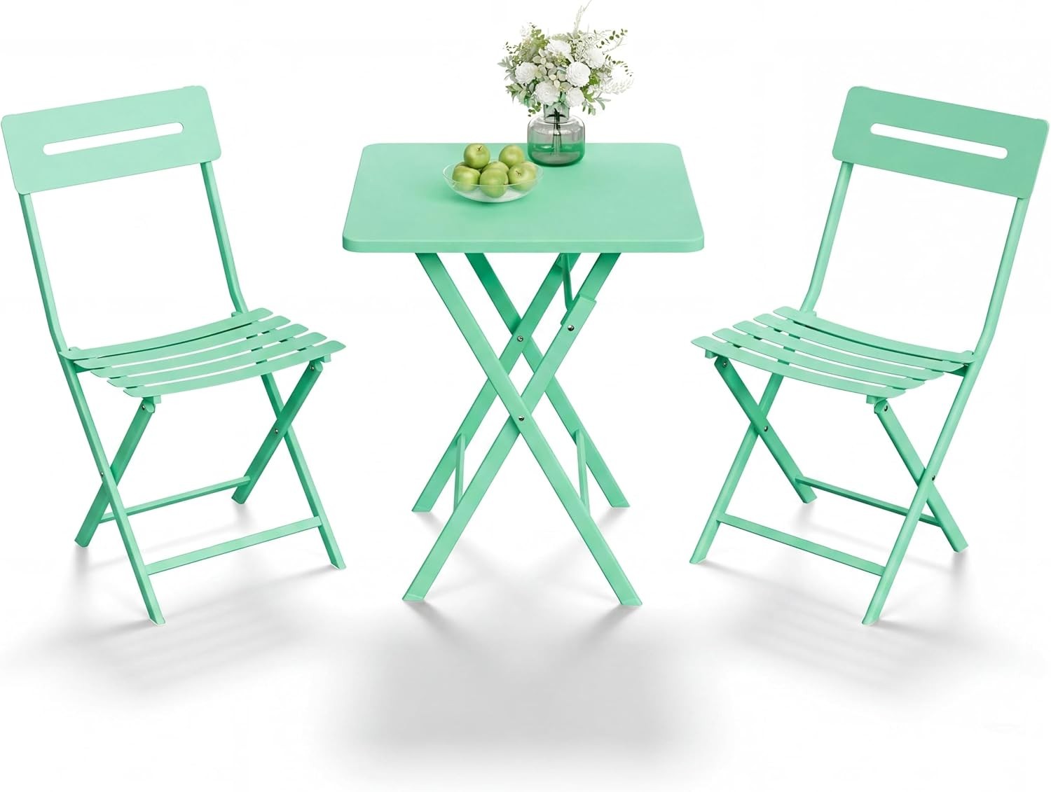 3 PCS Iron Bistro Set Round Tube Table Chairs All Metal Patio Furniture