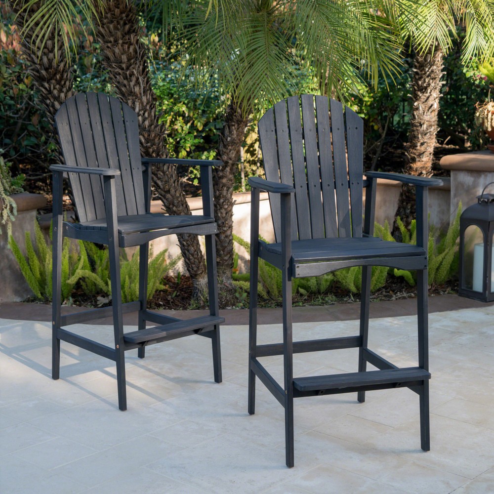Outdoor Acacia Wood Adirondack Barstools Set of 2 Dark Gray