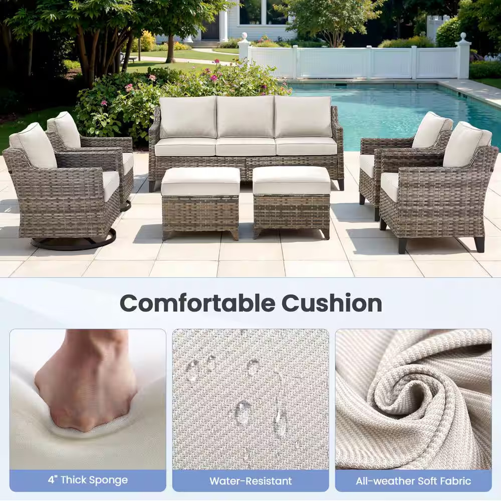 Hort 3-Piece Gray Wicker Outdoor Rocking Chair Set Patio Swivel Glider Lounge Ch