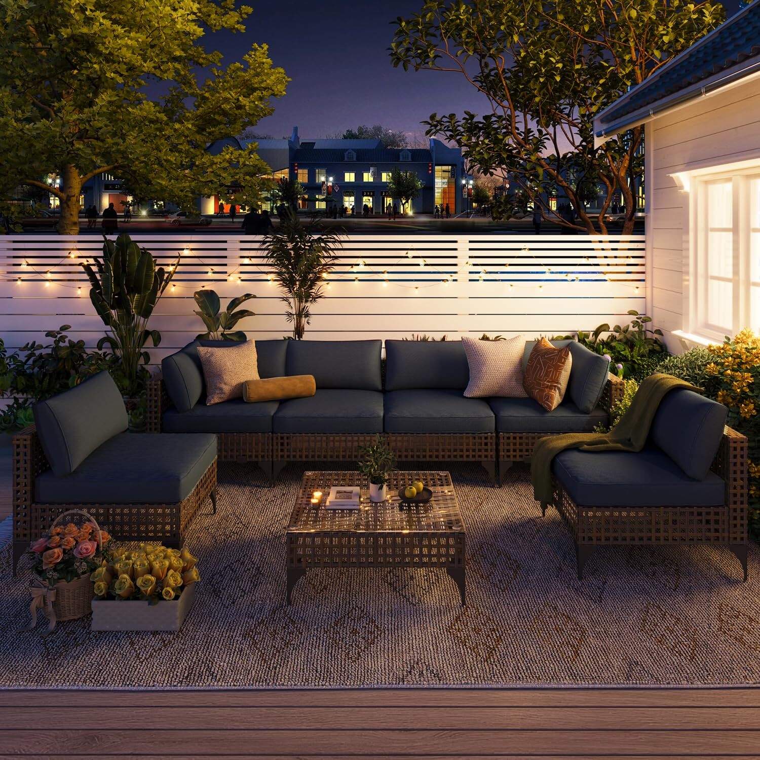 7-Piece Patio Outdoor Furniture Set, Boho Outdoor Sectional Furniture Sofa Set