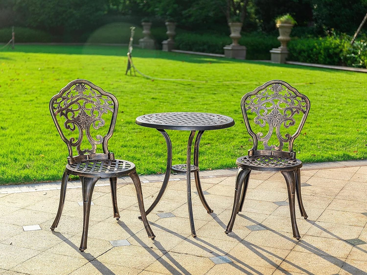 Bistro Set 3 Piece Rustproof Cast Aluminum Patio Furniture Sets 2 Chairs and 1