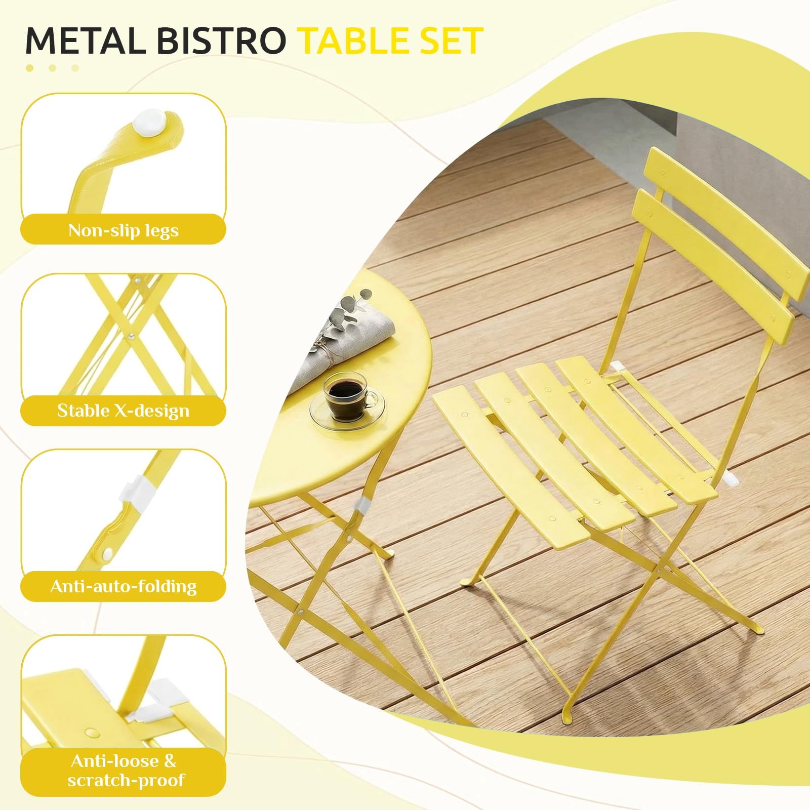 3-Piece Folding Bistro Set Outdoor, Powder Coated Weatherproof Patio Furnitur…