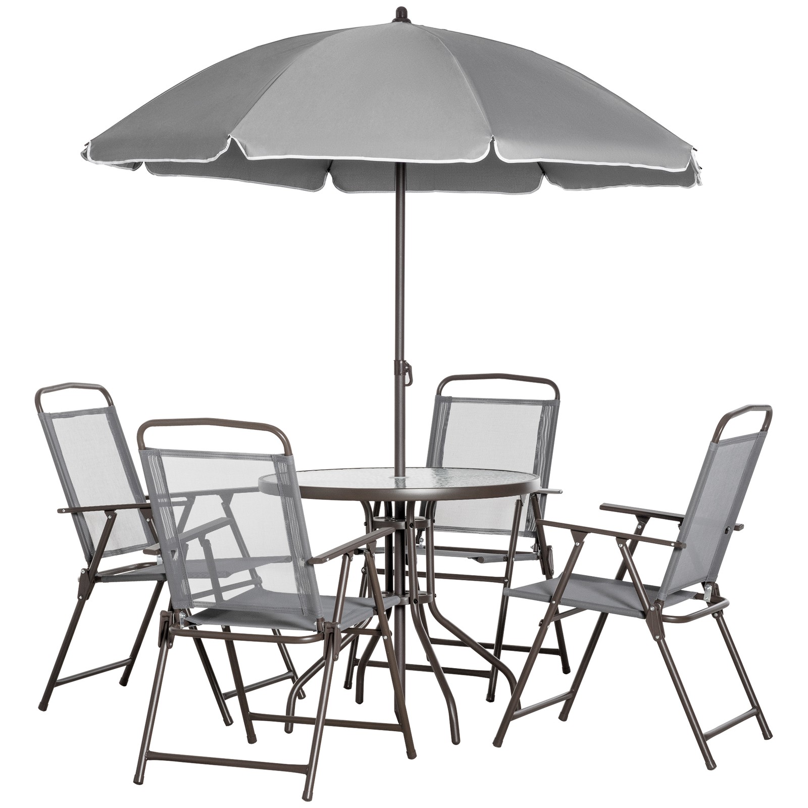 6 Piece Patio Dining Set for 4 with Umbrella, 4 Folding Dining Chairs & Table