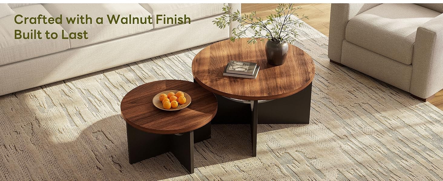 Nesting Coffee Tables Set of 2, 23.6″ Small Round Side Tables for