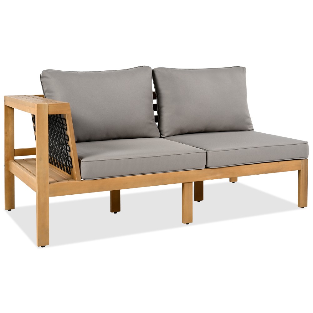 4-Piece Acacia Wood Patio Sofa Set w/ Coffee Table – L-Shaped Outdoor Sectional