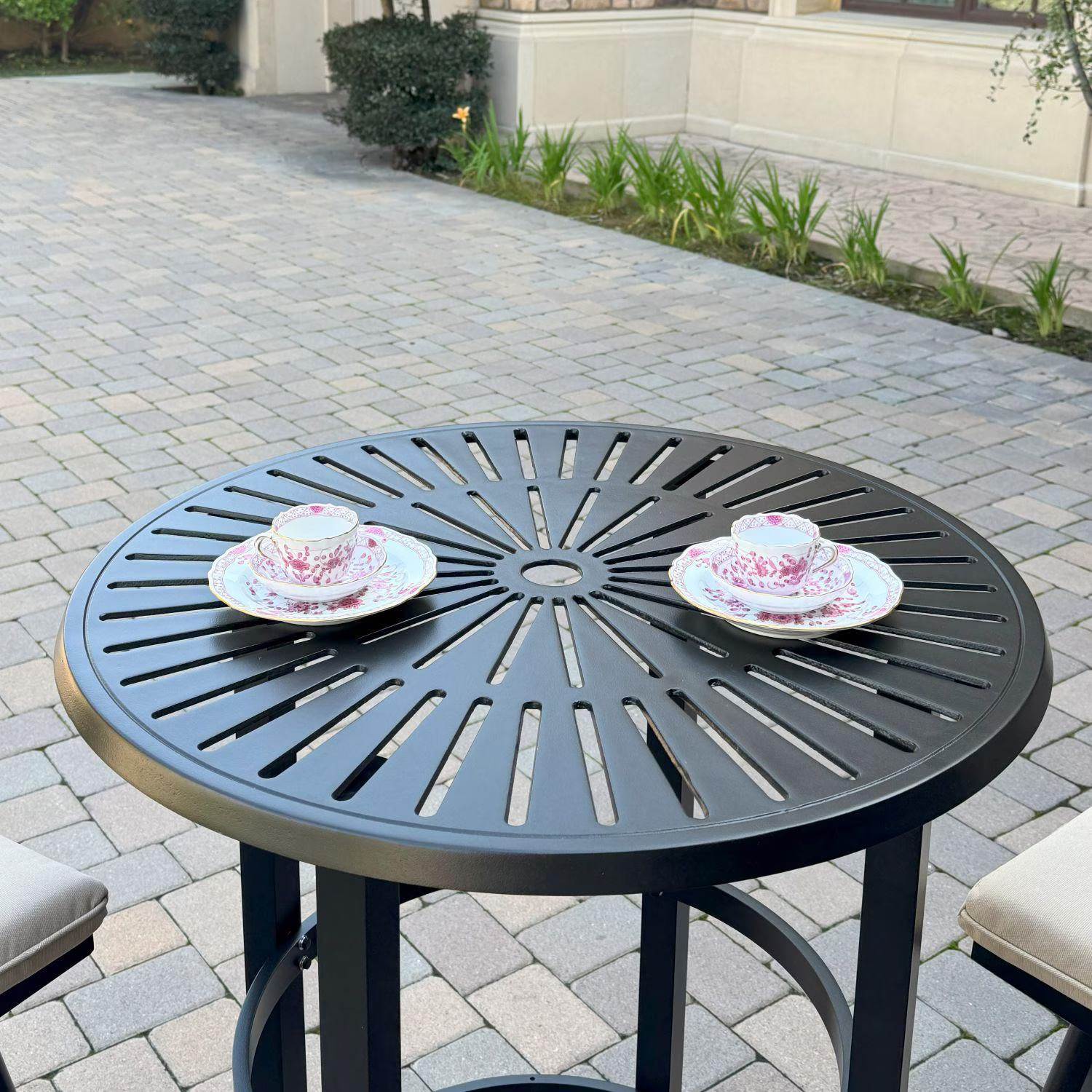 Bella Aluminum 3 Pc Patio Bar Set 30-in Round Bar Table in Beige by Darlee
