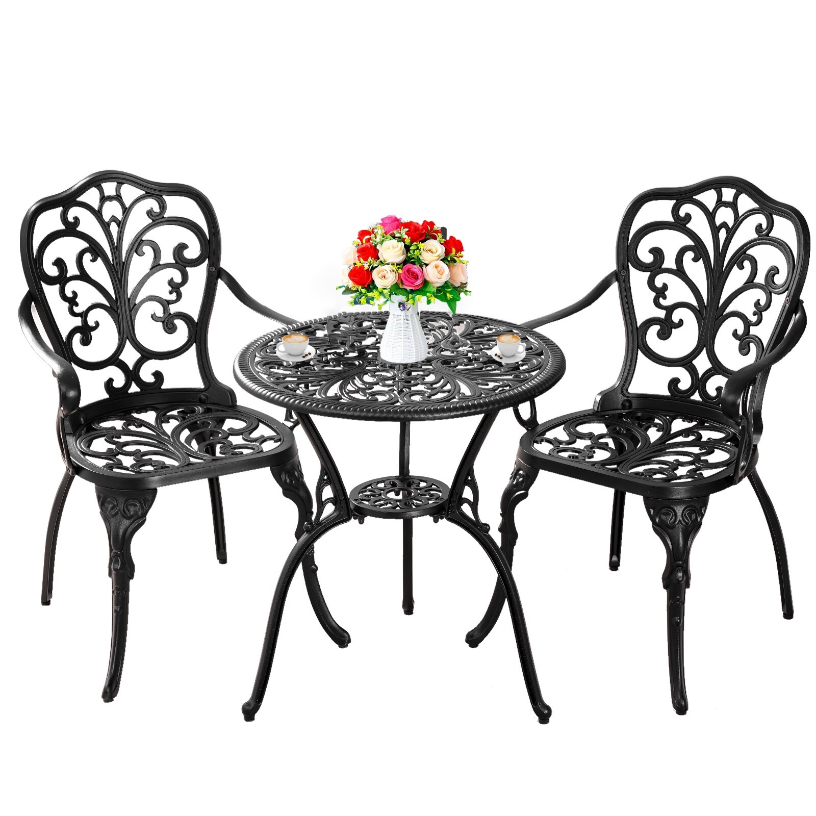 3 Piece Patio Bistro Set Cast Aluminum Bistro and Chairs Set of 2 for Garden