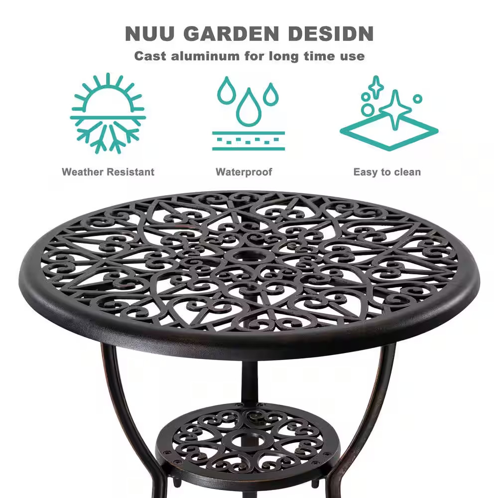 Antique Bronze 3-Pieces Cast Aluminum Patio Outdoor Bistro Set Rust-Proof Furnit