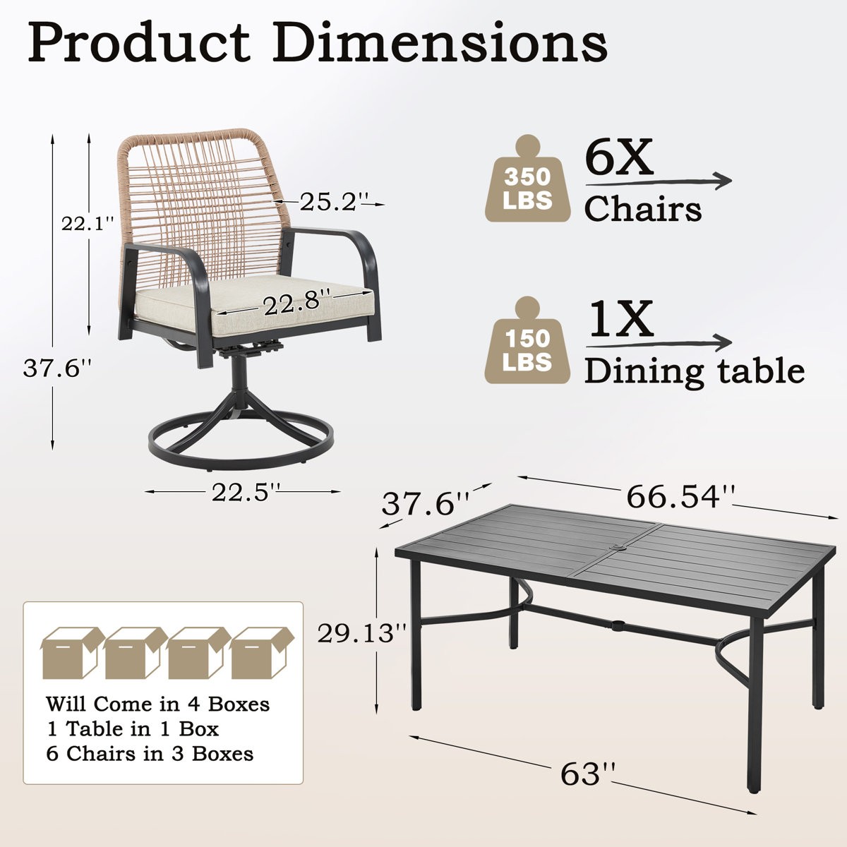 7 Piece Patio Dining Set 6 Rattan Swivel Chairs Cushions Table Umbrella Hole