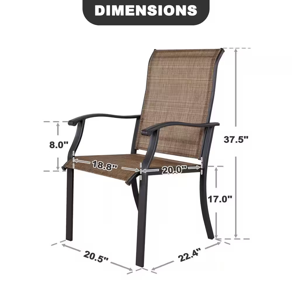 2 Pieces Brown Outdoor Indoor Textilene Dining Chairs