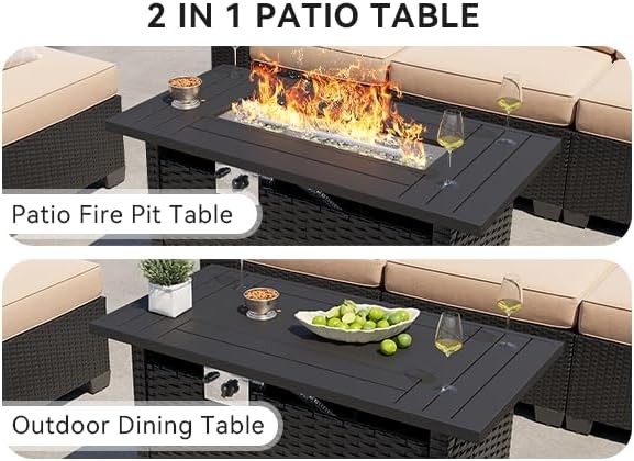 7 Pcs Patio Furniture Set 44” Fire Pit Table Outdoor Sofa Set 4in Cushion Table