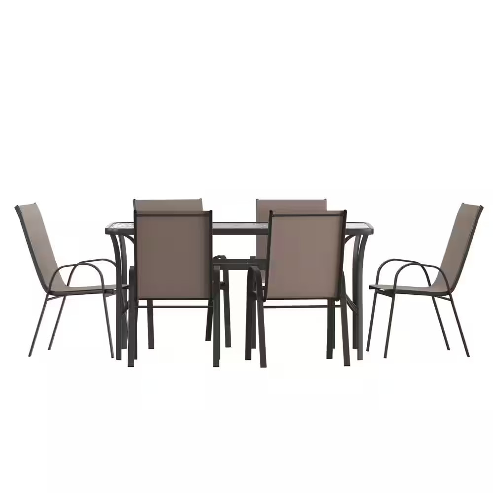 Black 7-Piece Metal Rectangle Outdoor Dining Set
