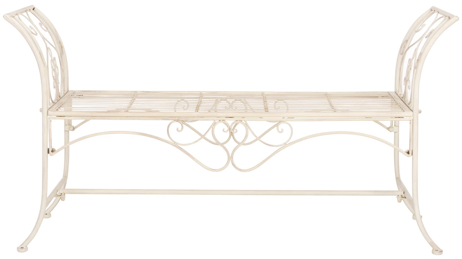 Wrought Iron Garden Bench Outdoor Metal Patio Seating Antique White Finish