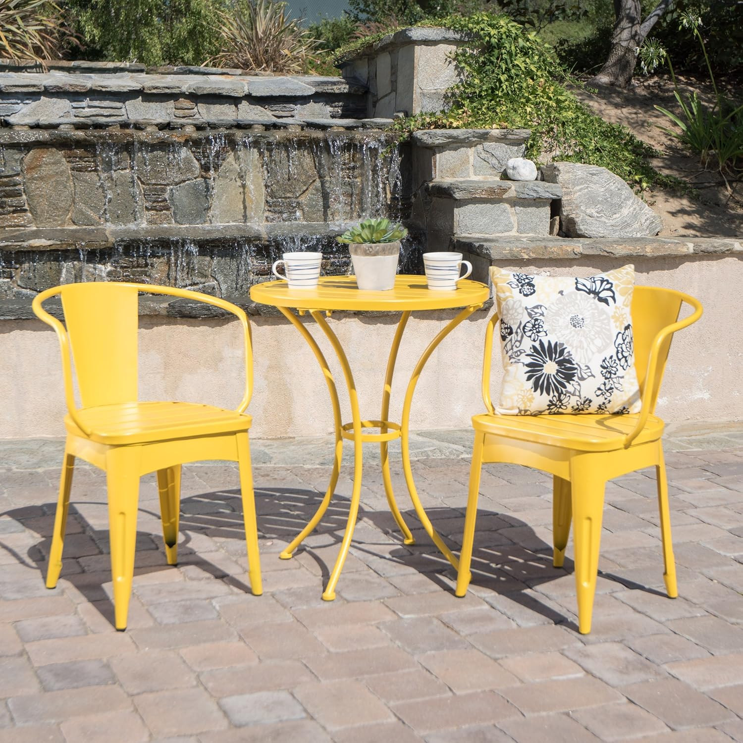 Colmar Outdoor Iron Bistro Set, 3-Pcs Set, Matte Yellow