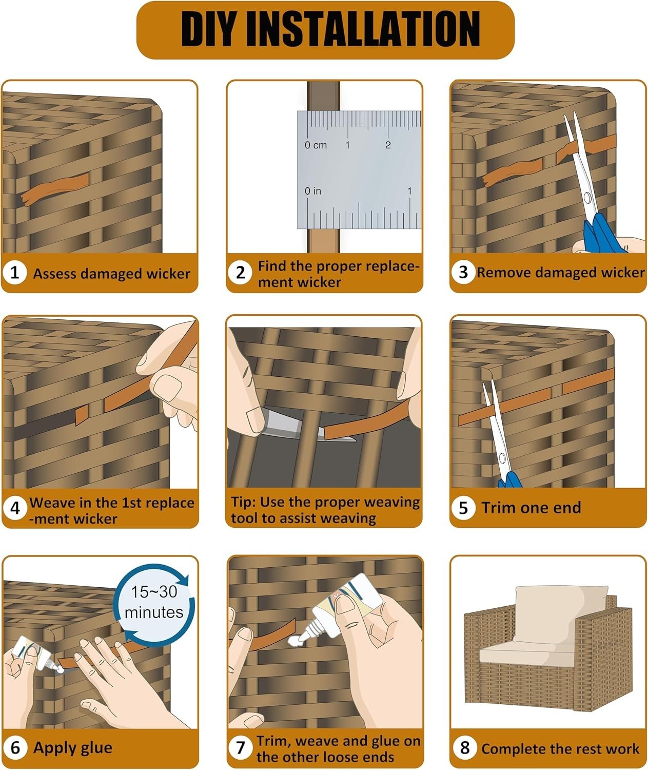 130 Ft Wicker Repair Kit – Light Wood Grain Synthetic Rattan for Patio Furniture