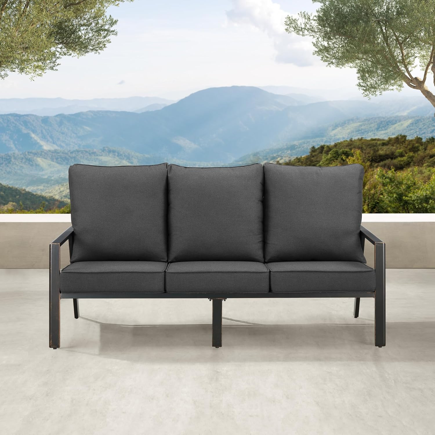 Stylish Black Aluminum Outdoor Deep Seating Sofa with Cushions