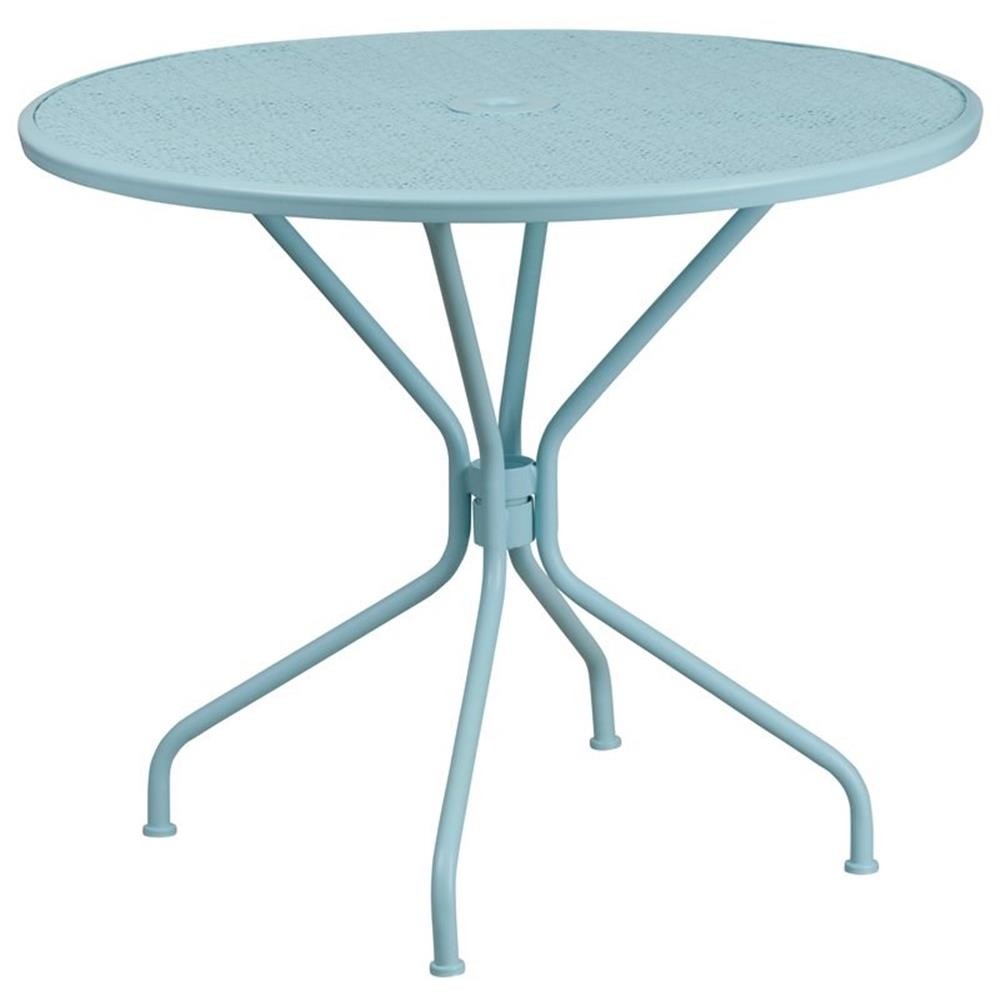 Flash Furniture 35.25″ Round Steel Flower Print Patio Dining Table in Sky Blue