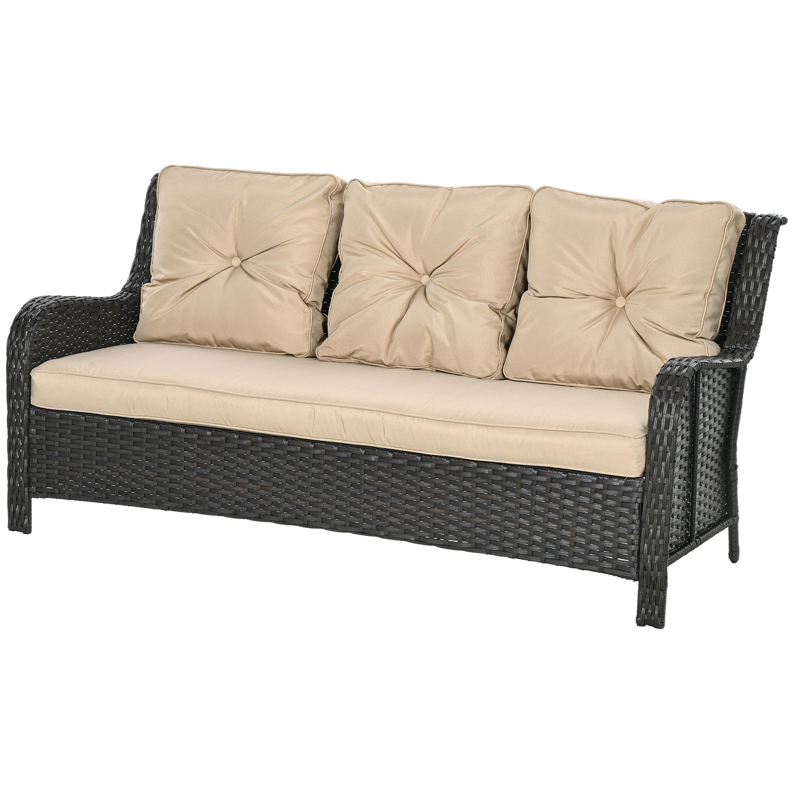 Outsunny 3-Seater Outdoor Sofa w/ 4″ Thick Cushions, Outdoor Couch
