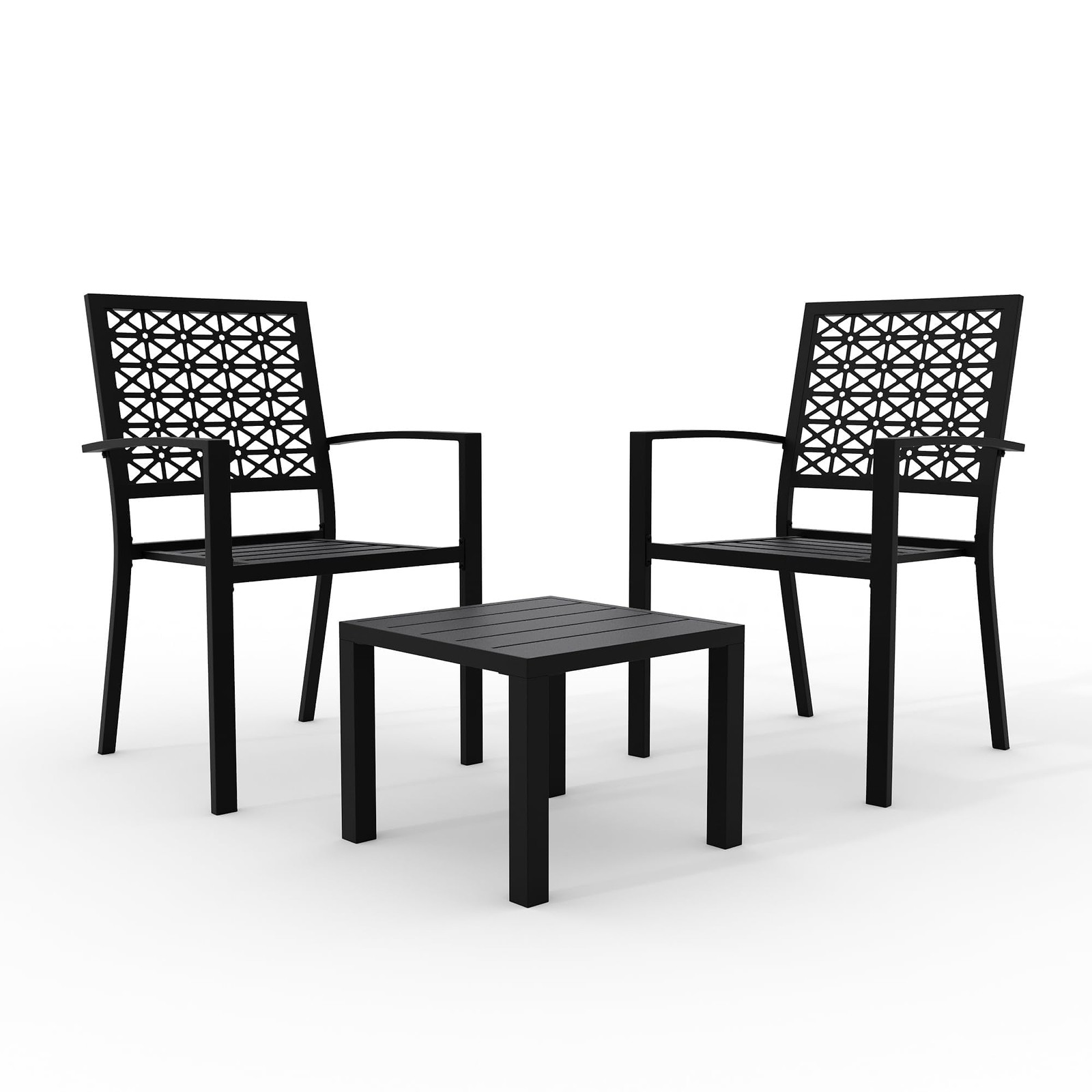 3 Piece Outdoor Bistro Set, Patio Furniture Set ,Stackable Steel Chair and Table