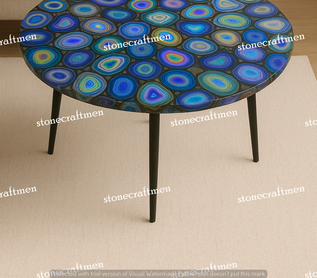 “Geode Slab Home Decor Corner Furniture Round Blue Agate Coffee Table Top”