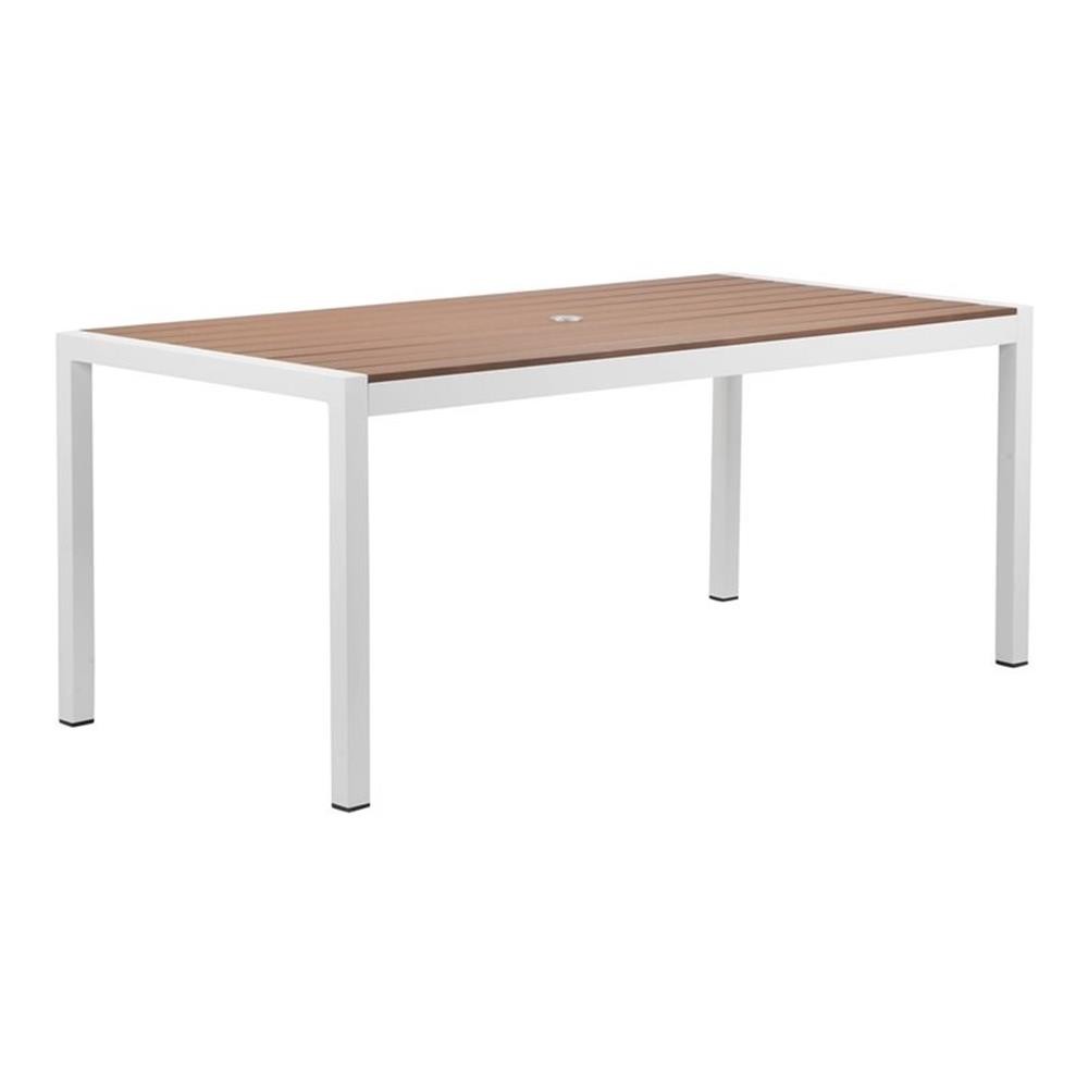 Pangea Home David 71″ Aluminum Patio Dining Table in White/Natural Teak