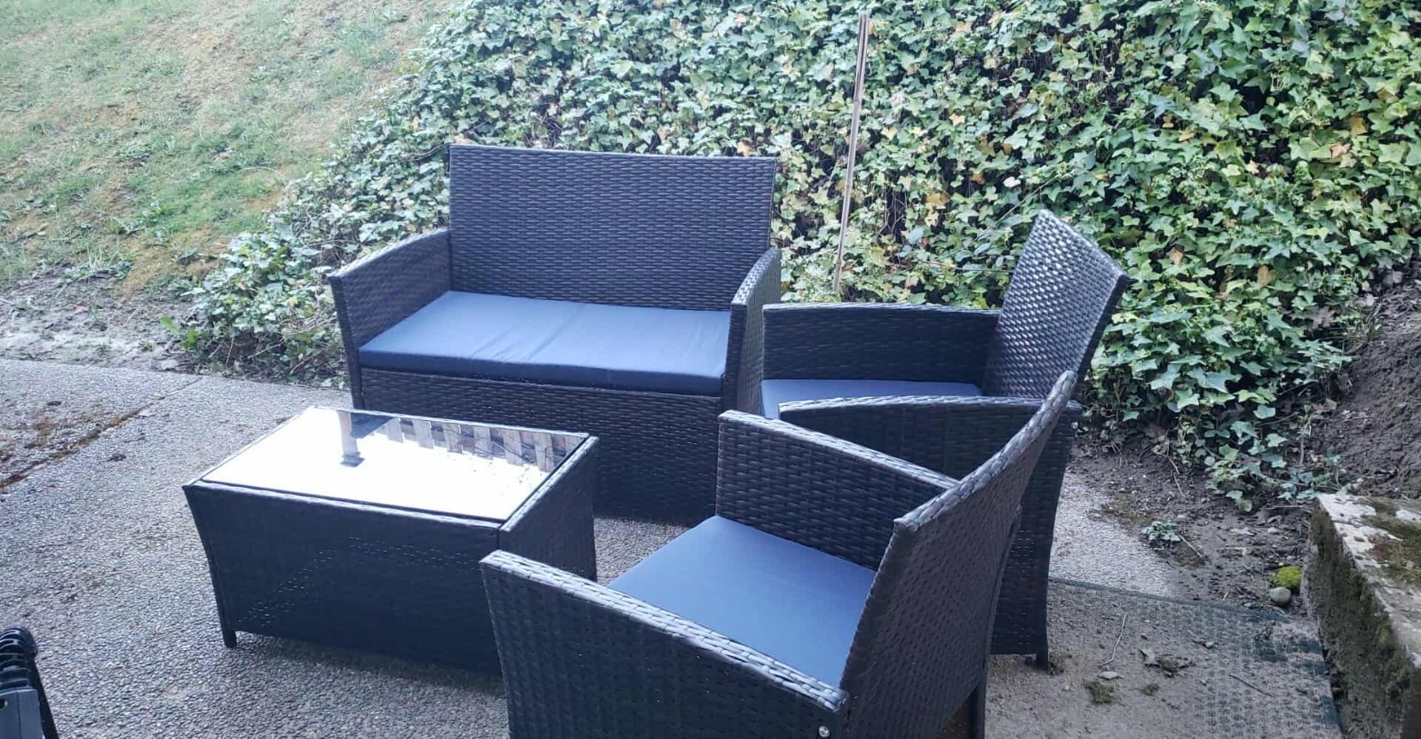 4-Piece Patio Furniture Set with Beige Cushions Modern Brown Resin Wicker
