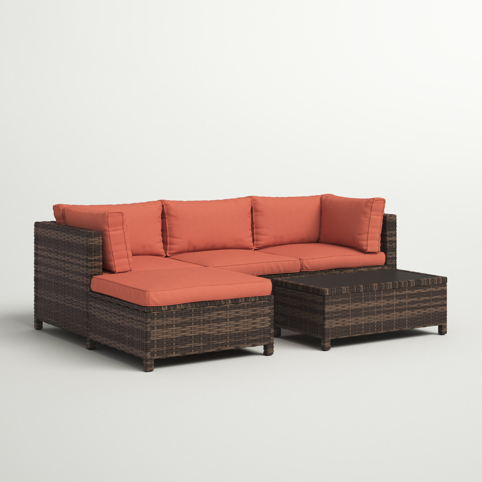 3-Piece Orange Sectional Patio Seating Set Outdoor Home Furniture Wicker