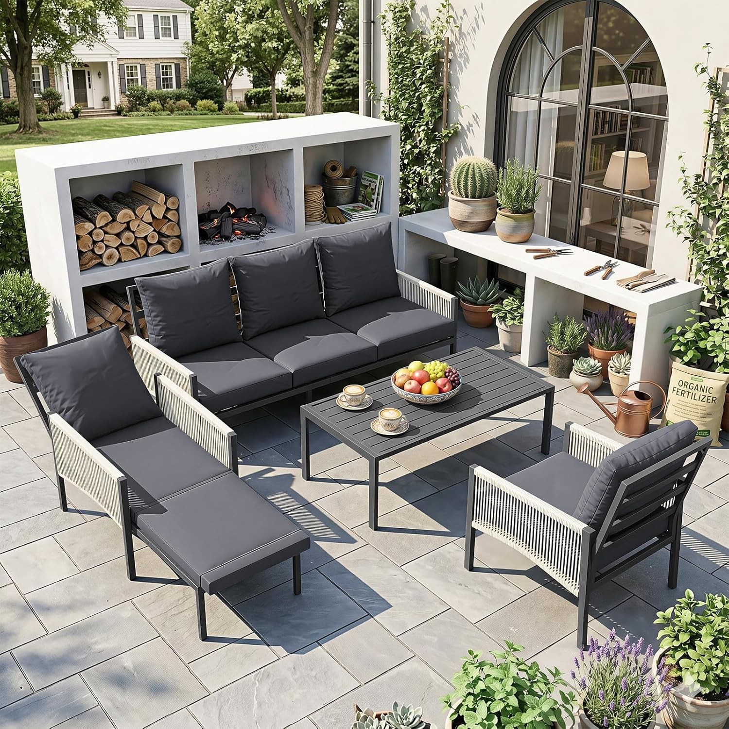 5-Piece Aluminum Patio Furniture Set Outdoor Sectional Sofa with Coffee Table