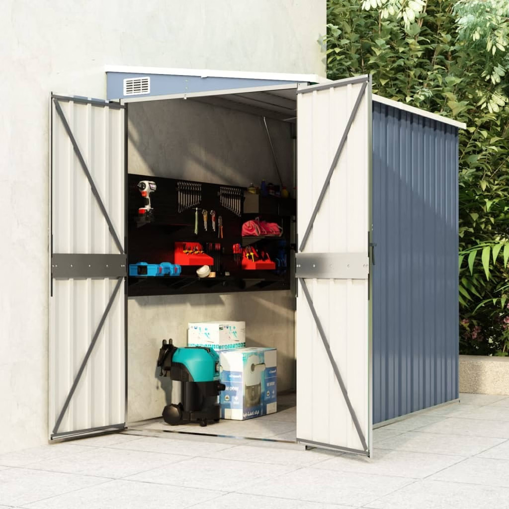 Wall-mounted Garden Shed Gray 46.5″x76.4″x70.1″ Galvanized Steel