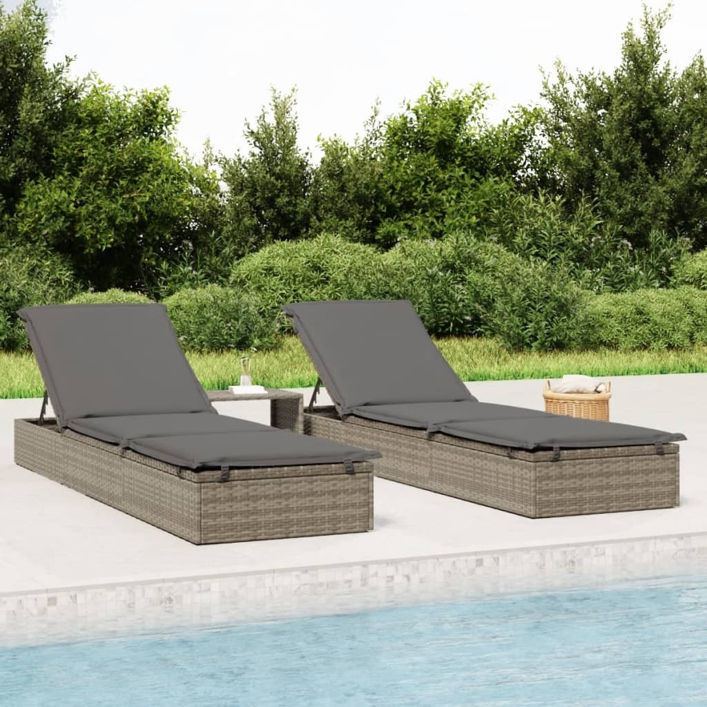 Sunbed 1 pc with Cushion Gray 79.1″x21.7″x24.4″ Poly Rattan