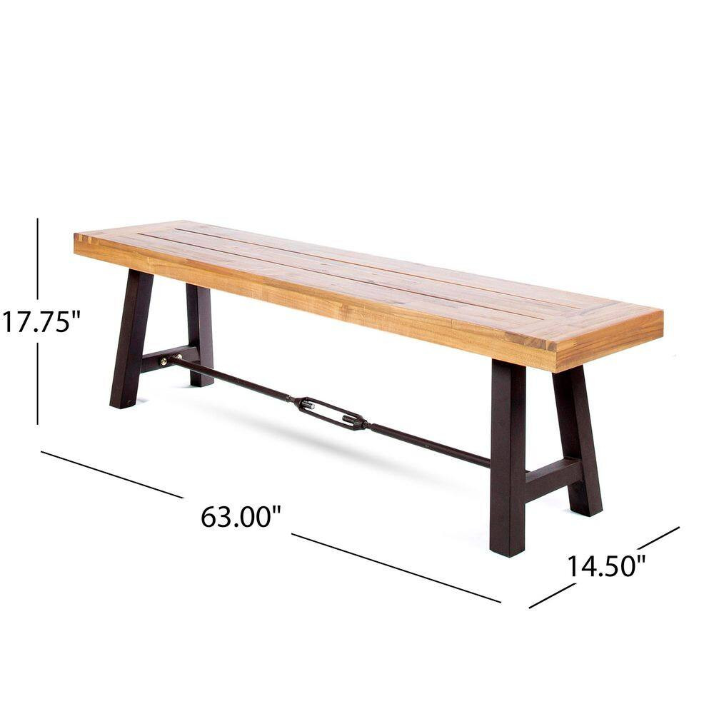 63 In. Wood Outdoor Dining Bench-Backless Patio Seating, Weather-Resistant Slatt