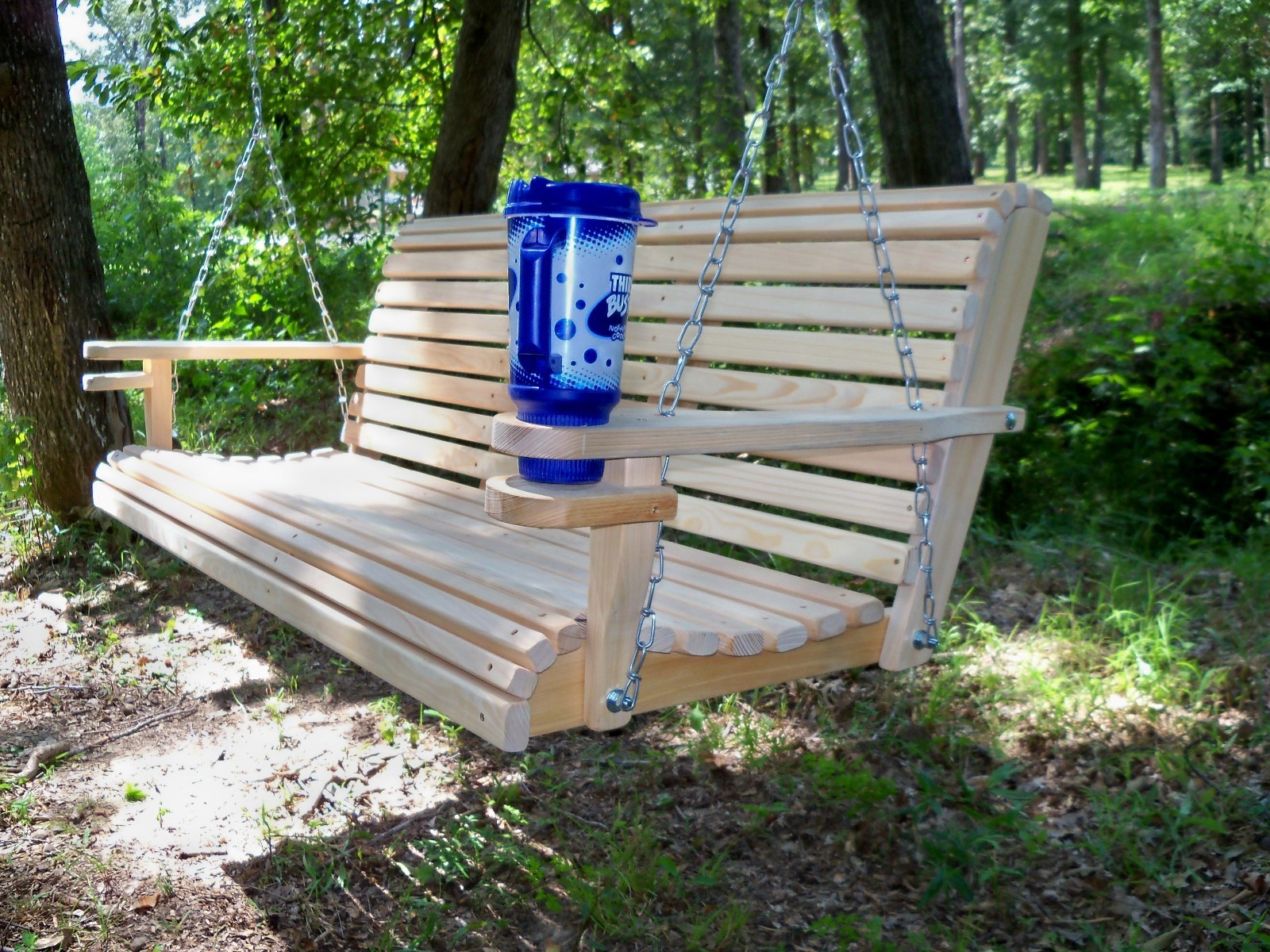 4ft Cypress Wooden Roll Porch Swing with CUP ARMS & Hanging Hardware made in USA