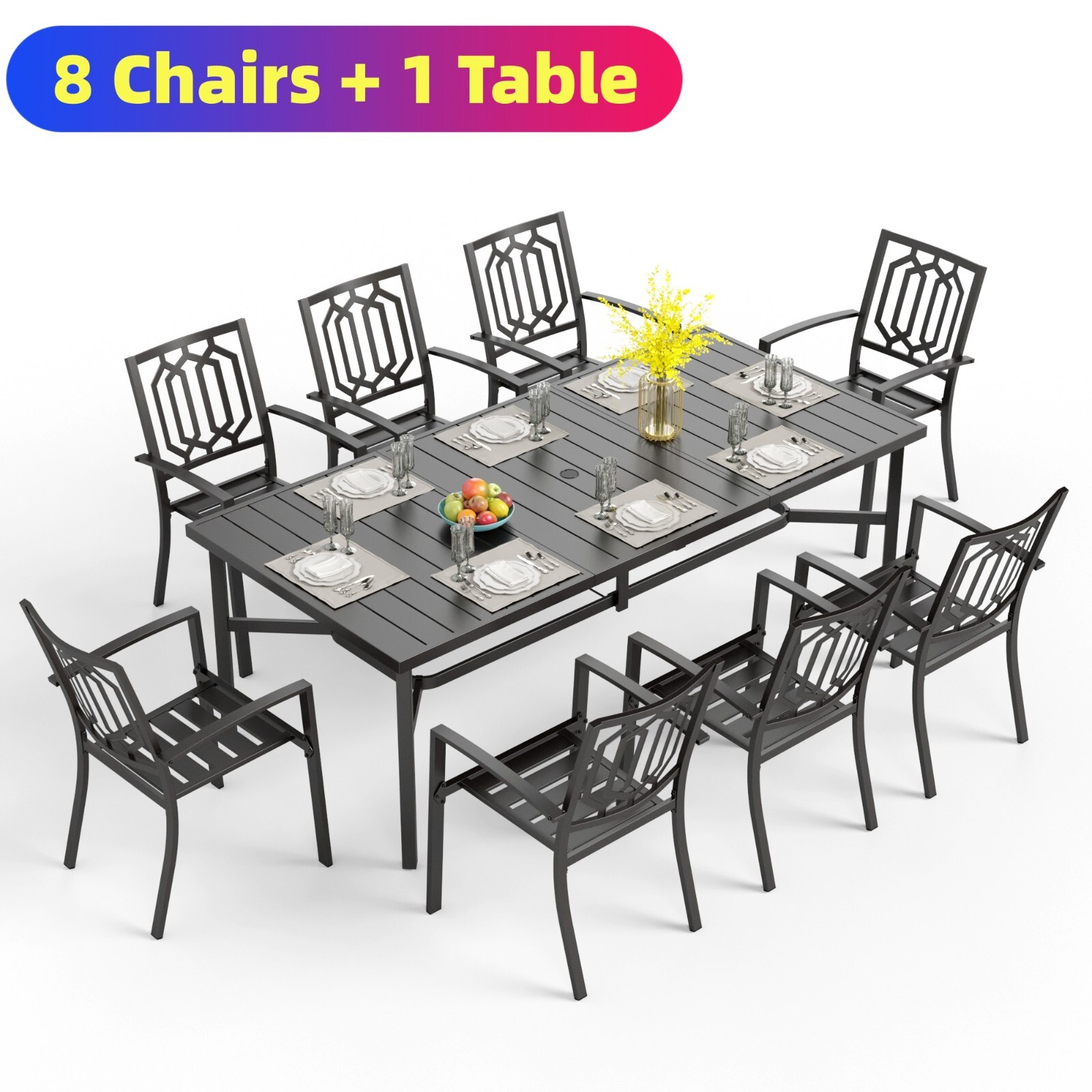 9 Piece Outdoor Dining Furniture Set Patio Table Chairs Set Stackable Chairs