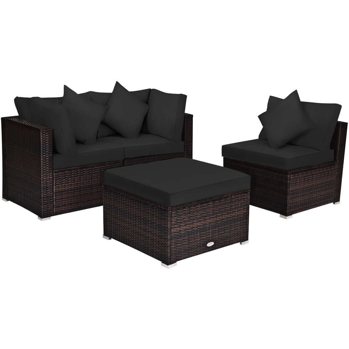 Costway 4PCS Patio Rattan Furniture Set Sofa Ottoman Cushion Garden Deck Black