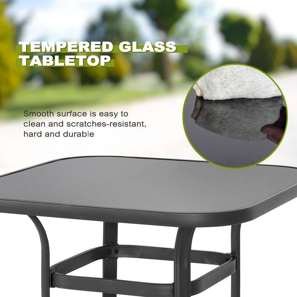 Black 3-Piece Metal and Textilene Outdoor Patio Bar Set with Swivel Bar Stools