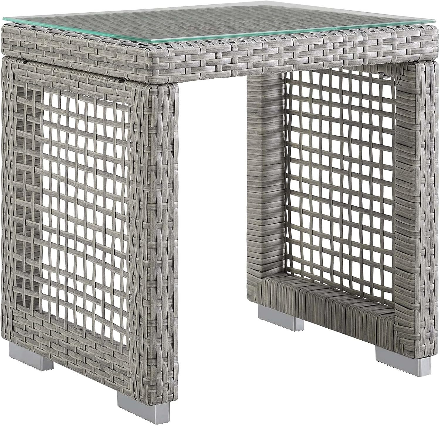 Gray Wicker Rattan Side Table for Outdoor Patio – Aura Collection