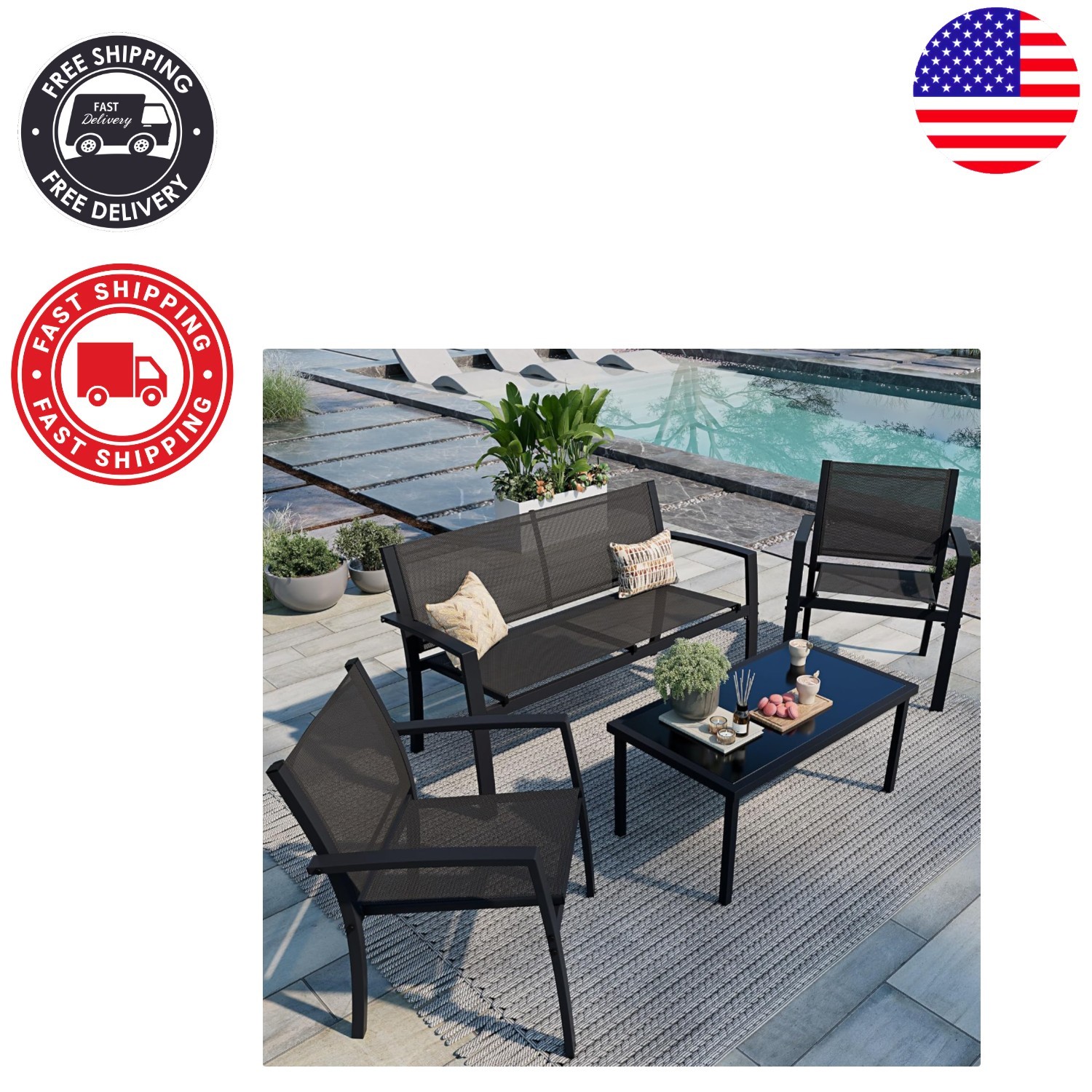 Modern 4-Piece Patio Set: Textile & Powder-Coated Steel for Lasting Comfort